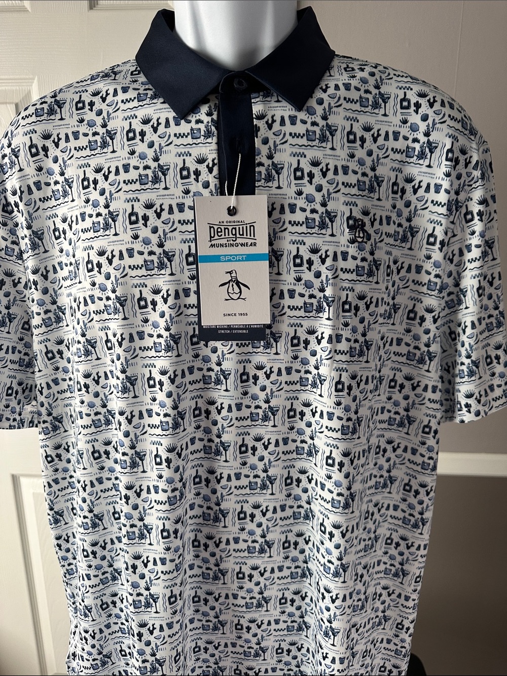 Original Penguin White Polo with Navy Graphic Print